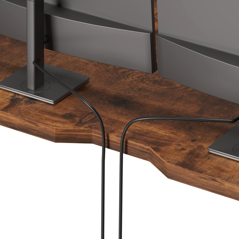 Daiah Ergonomic Curved Height Adjustable Standing Desk, Brown/Black
