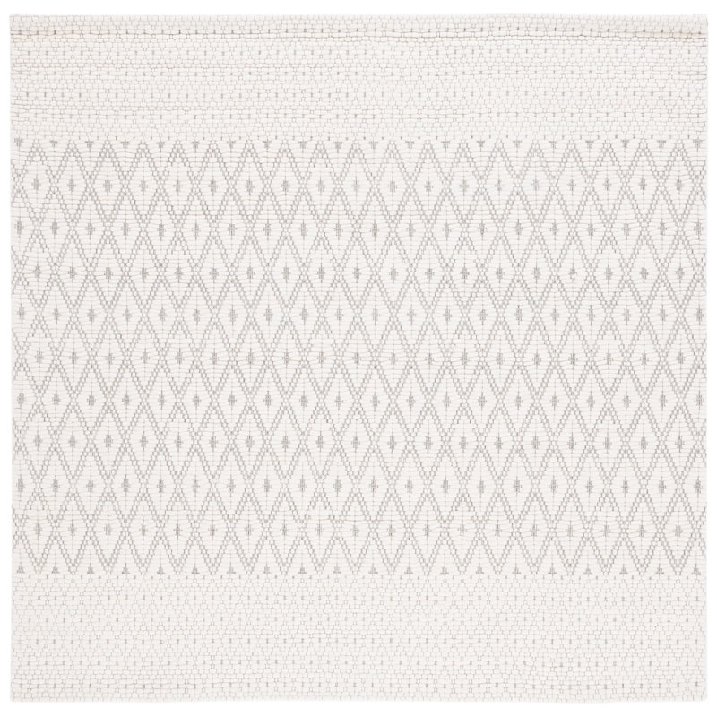 Congleton Hand Woven Wool/Cotton Geometric Rug in Ivory/Black, Square 6'