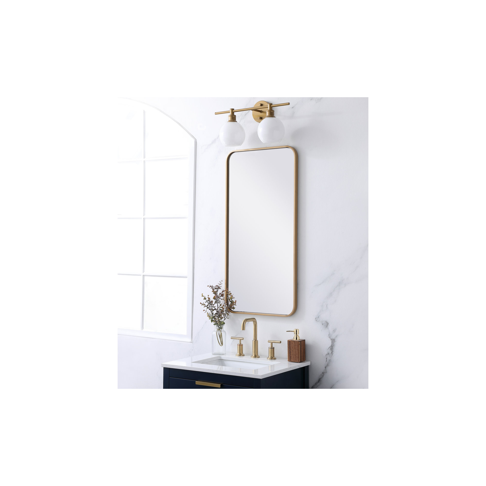 Sabine Metal Rounded Rectangle Wall Mirror, 36" x 18", Brass