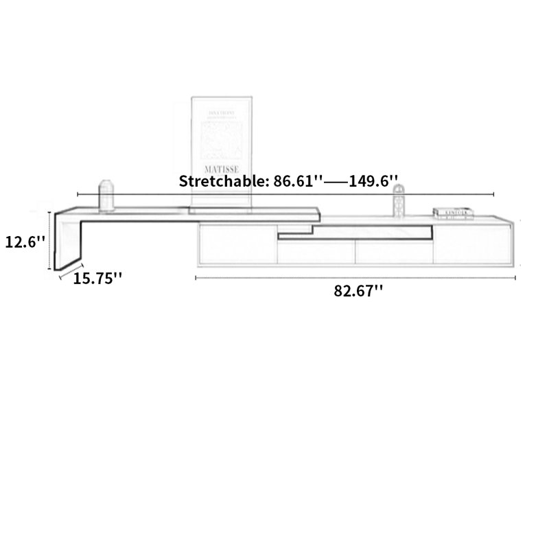 Meuble télé en bois massif Simple Style, 86.61", Noir / blanc