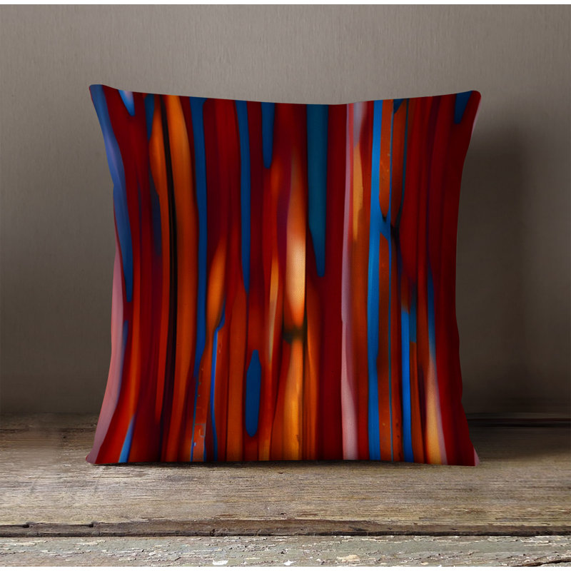 Throw Pillow With Insert, 16"H x 16"W, Red Striped/Abstract 7