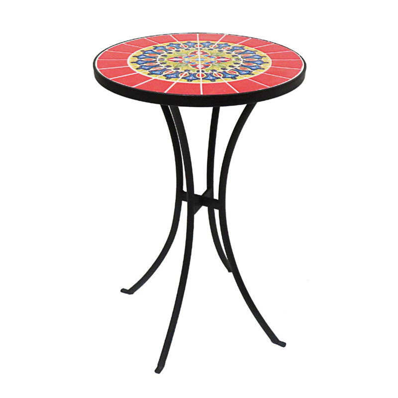Table d'appoint d'extérieur en mosaïque, plateau rond en béton, table basse de patio