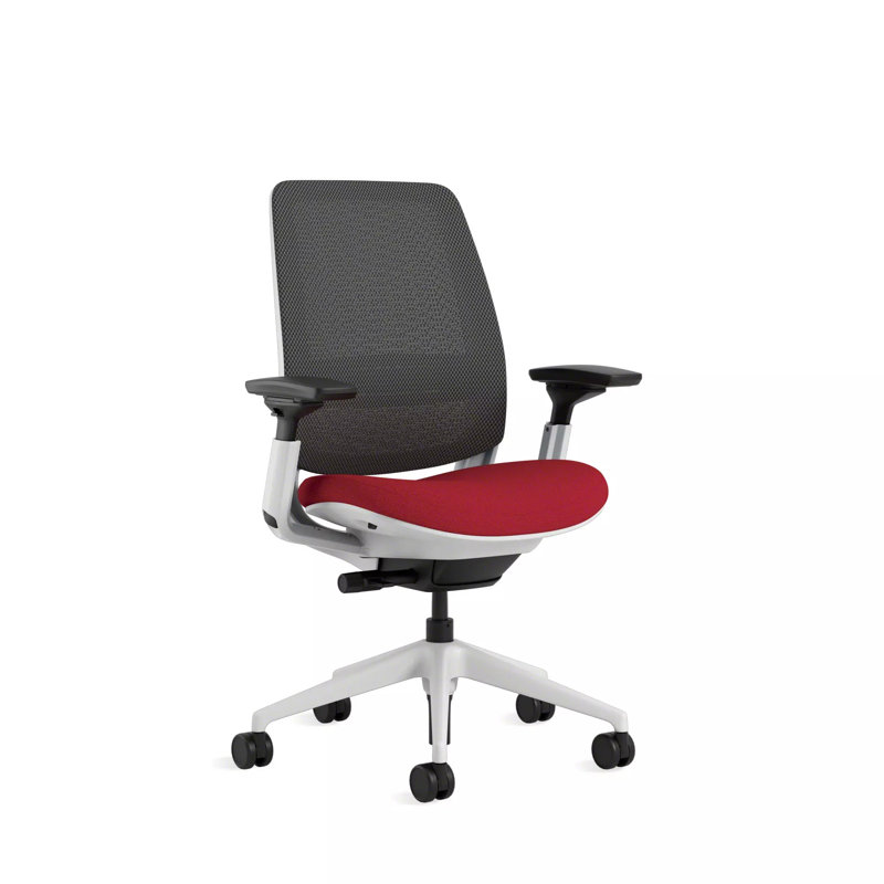 Steelcase Series 2 3D Microknit Airback Task Chair, Seagull, Scarlet/Graphite, Carpet