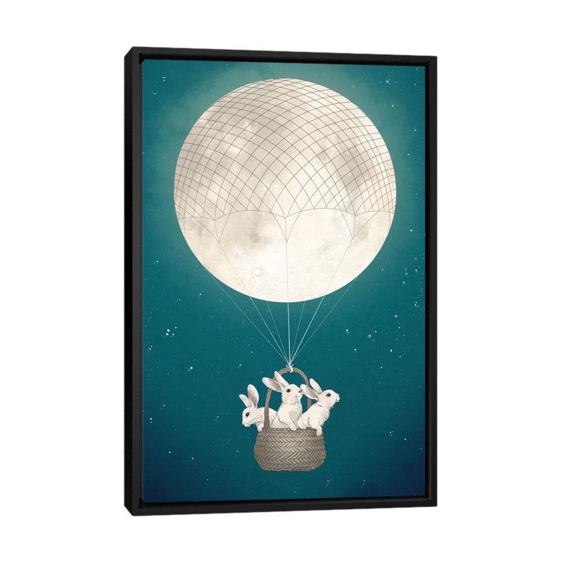 Moon Bunnies - Impression sur toile tendue, H 26 po x l 18 po x P 1,5 po, Toile encadrée noire