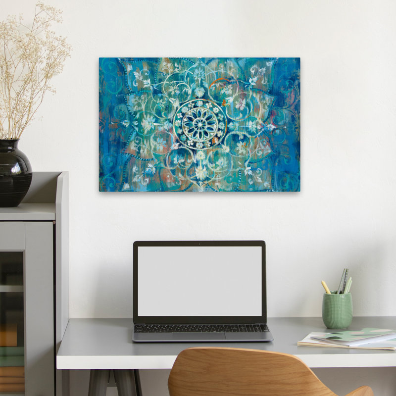 Mandala bleu et bohémien en bleu I, H 16 po x l 24 po