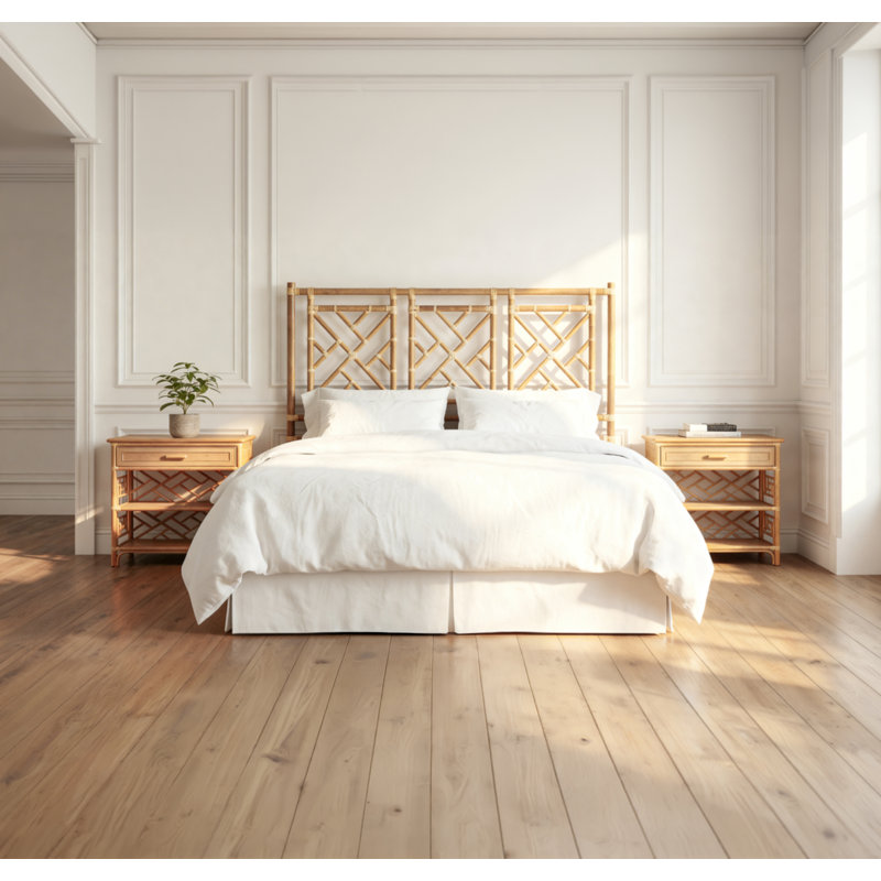 Chippendale Queen Headboard And Nightstand Set - Natural, California King, Tan