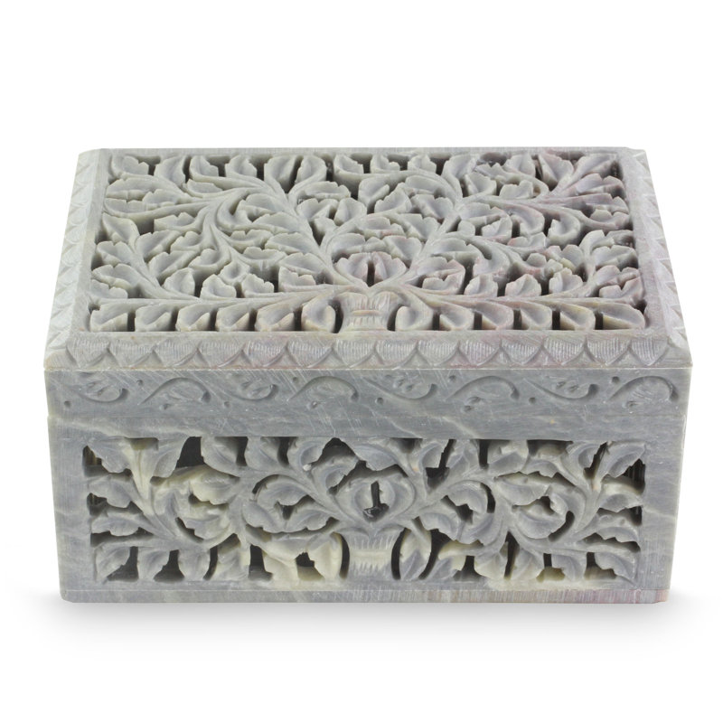 Boîte à bijoux en pierre de savon Jali sculptée à la main