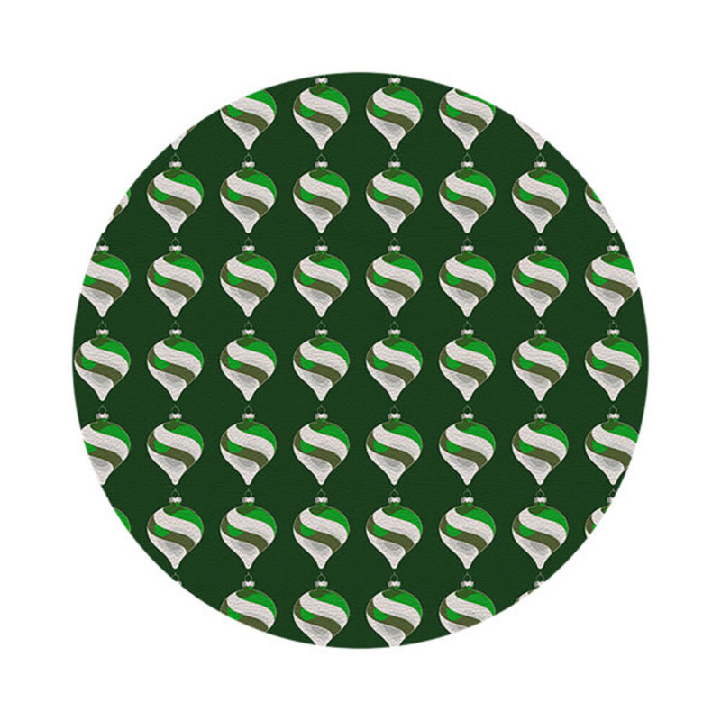 Xmas Ornament Vegan Leather Round Pebble Placemat, Green