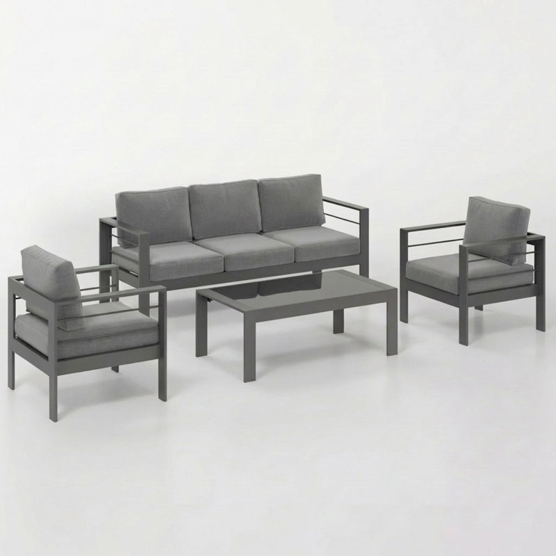 4-Piece Modern Aluminum Patio Conversation Set