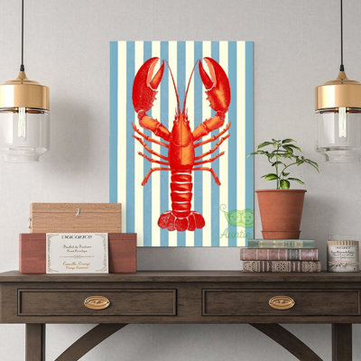 Canvas Wall Art Red Lobster On Striped Background Poster Vintage Poster Print Home Decor
