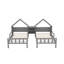 Lit plateforme simple double avec tête de lit en forme de maison et table de chevet intégrée, gris