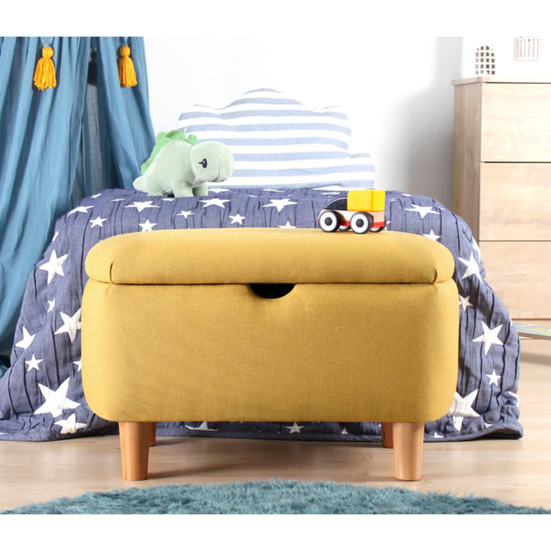 Stylish Scandinavian Pouffe with Wooden Legs, Yellow, 24.0 x 15.7 x 14.6 inches | 50% Cotton / 50% Velvet Cover, 35 DNS Orthopedic Sponge, 2.4 inches Thick | Perfect for Modern Living Rooms and Cozy Spaces
