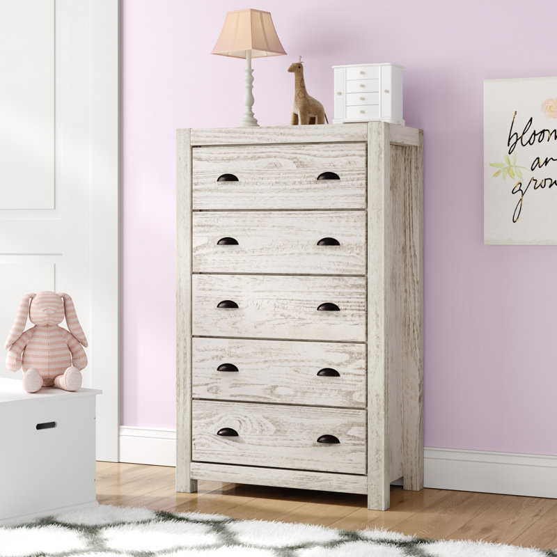 Montauk Solid Wood 32.5'' W 5-Drawer Chest, Rustic Off-White
