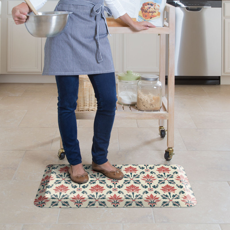 Anti-Fatigue Kitchen Comfort Mat, Block Print Garden In Coral Lattice, Rectangle 20" x 32", Coral Lattice