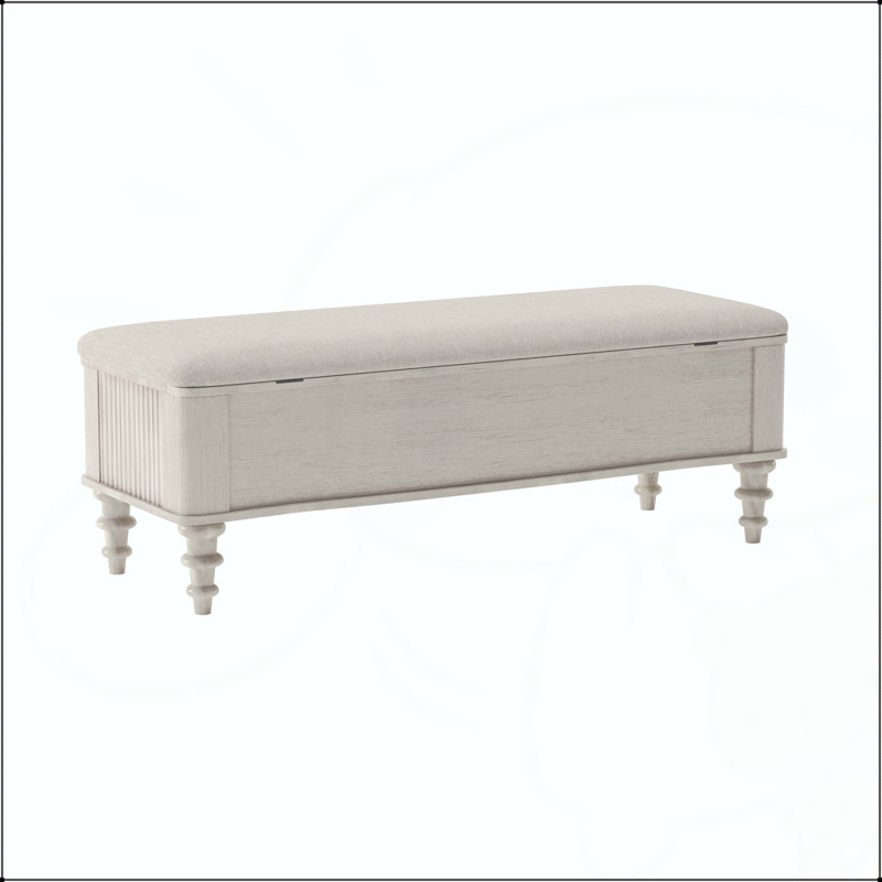 Banc de rangement en bois d'hévéa 50,8 po avec siège en lin, Beige