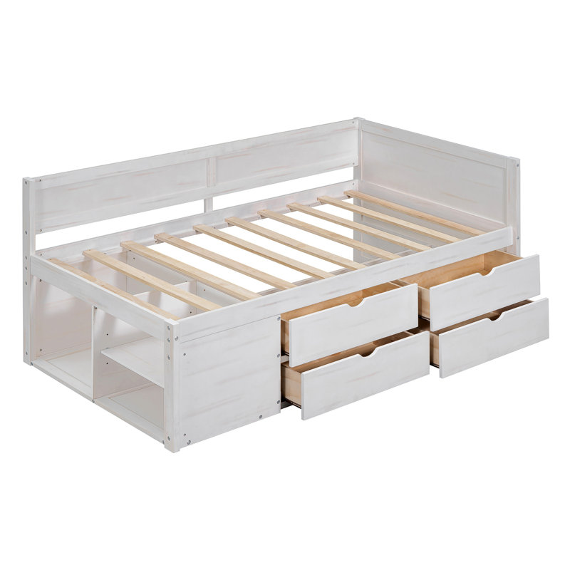 Lit de jour avec tiroirs et tablettes, Lit simple, Blanc