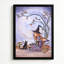 Sorcière d'Halloween avec son chat et une fée sous un arbre, tableau sur toile encadré, cadre marron, 50 x 75 cm-1813964598-1813964599