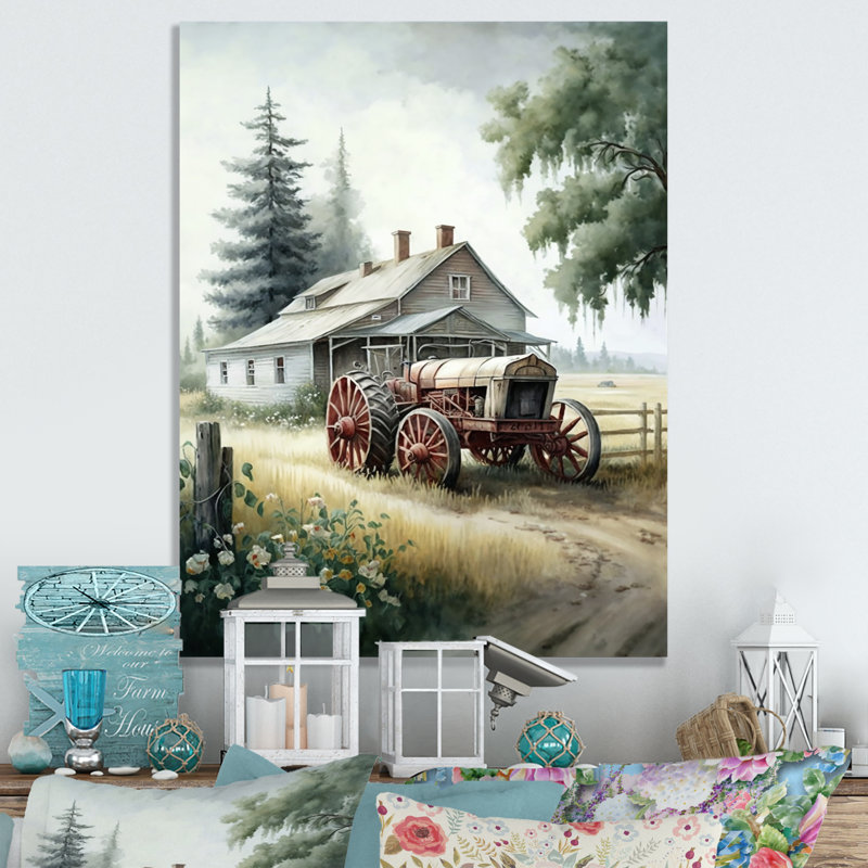 " Tractor At The Barn In Summer I " Painting Print, Wrapped Canvas, 20" H x 12" W x 1" D