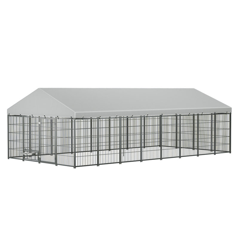 Enclos pour animaux multi-usages extérieur - chenil en métal avec toit 18,9 pi x 9,61 pi x 6,23 pi