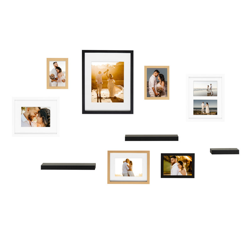 Engineered Wood Picture Frame - Set of 7 with Mat, Black