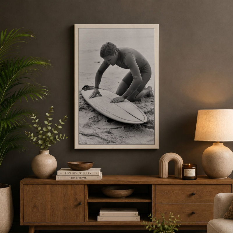 Surfer's Moment Coastal - Wrapped Canvas, 36x24 - 91.4 x 61.0 cm, Terracotta Border