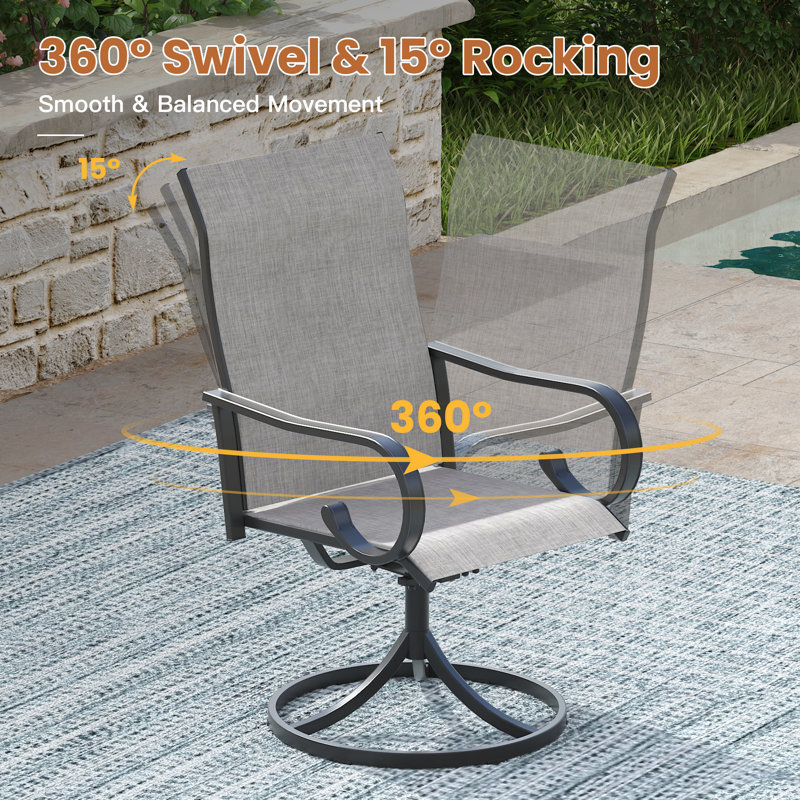 Ensemble repas pour 8 personnes avec table de salle à manger 60 po et 8 chaises pivotantes en textilène, Black/Grey
