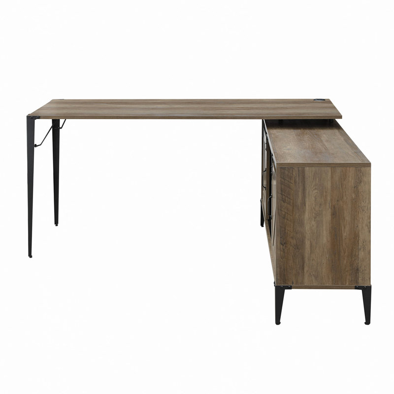 Bureau d'écriture en L avec armoire, H 31 po x l 65 po x P 65 po, Chêne