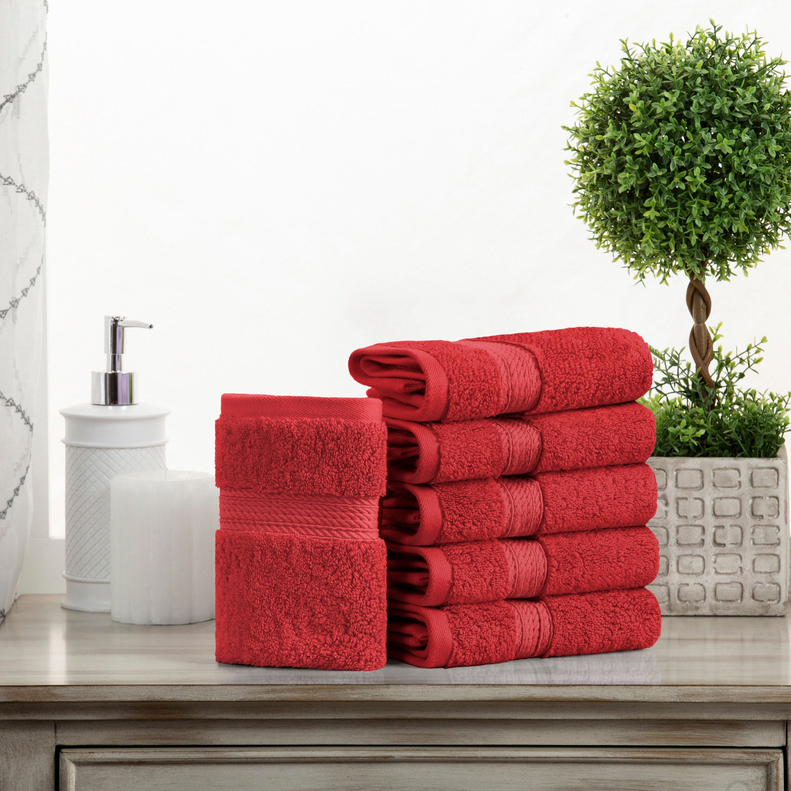 Egyptian Cotton Washcloth Set, Red, Washcloth - 6 Pack
