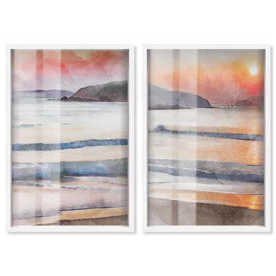 Contemporary Abstract Geometry Pair Shadowbox Print Modern Wall Decor Set by Art Remedy, White Frame, 36 x 54