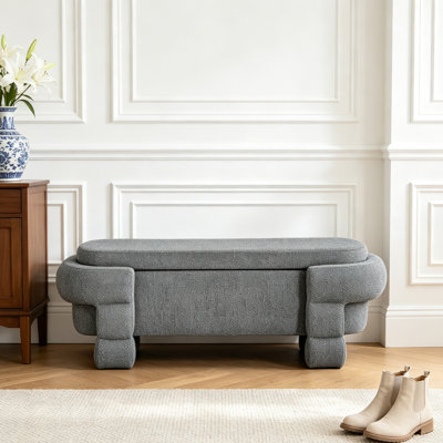 Banc de rangement ovale moderne en chenille avec couvercle relevable dissimulé