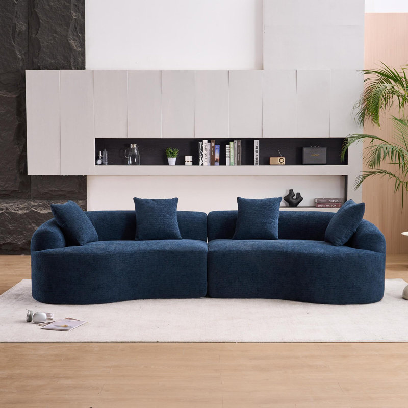 Boneless Curved Chenille Compression Modular Sofa, Antique Blue