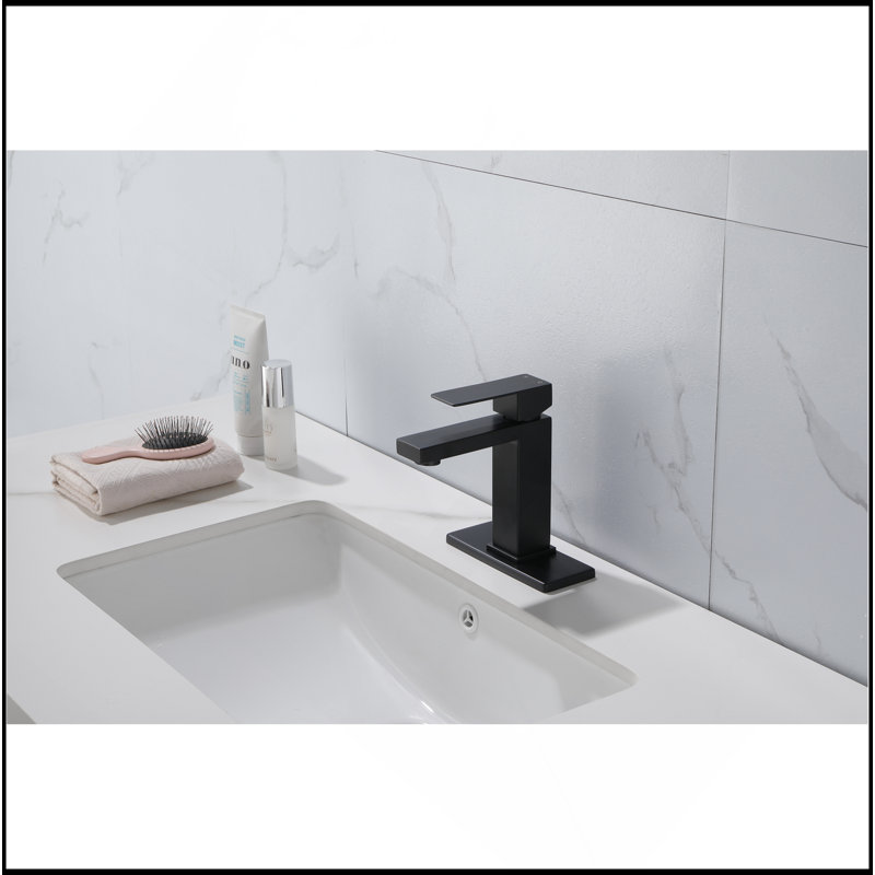 Single Handle Bathroom Sink Faucet With Pop-Up Drain (With Overflow), Matte Black