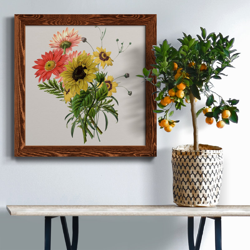 Sunflower Arrangement - Peinture sur toile encadrée, H 17 po x l 17 po x P 1,5 po, Toile avec cadre érable patiné
