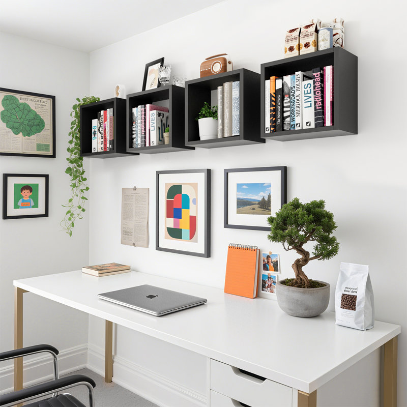  Ensemble de 2 tablettes murales cubiques flottantes pour la découverte de l'espace, noir, Carré - P 7,9 po x l 12,6 po, Noir