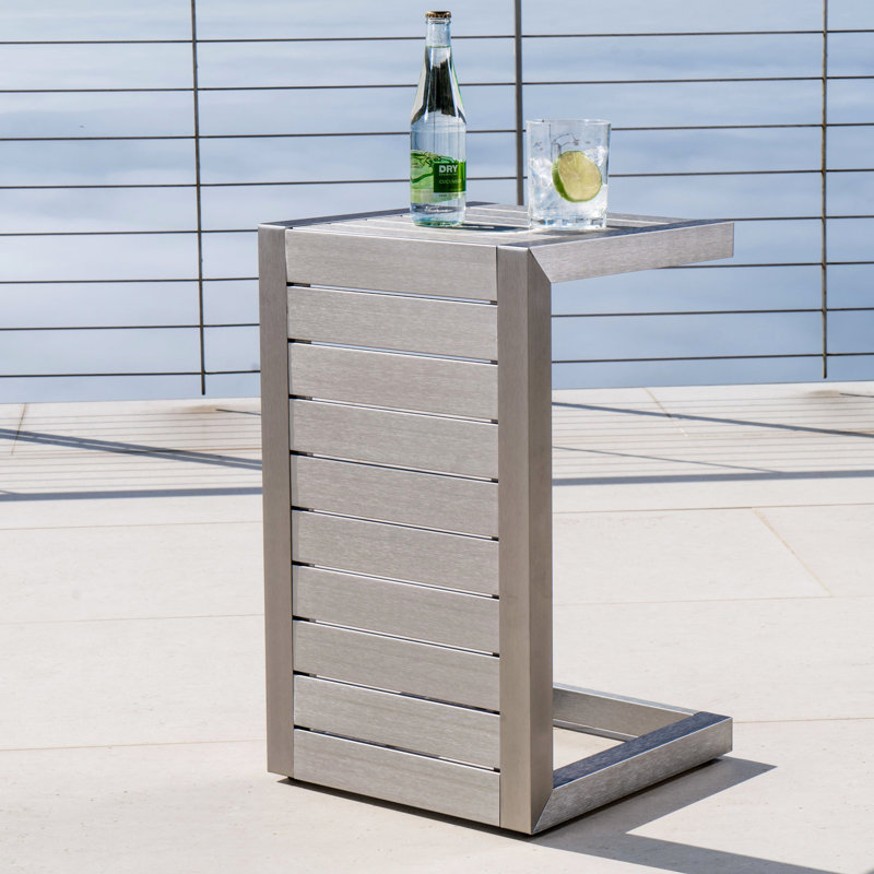 Silver Outdoor Table - Enhances Functionality Of Your Patio Aluminum Frame Side Space & Functional