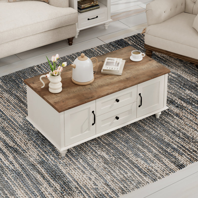 3 - Piece Living Room Table Set, White/Brown