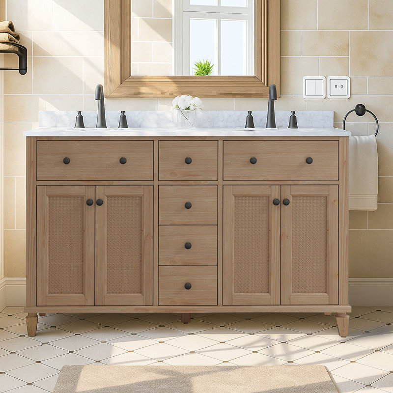 Meuble-lavabo double 55 po avec lavabo encastré blanc Maxbano Farmhouse