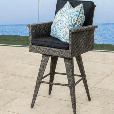 30" Outdoor Bar Stool With Dark Grey Water Cover. Faux & Iron. 23.03in D X 25.63in W 43.96in H. Assembly Required Cushion. Made Of And