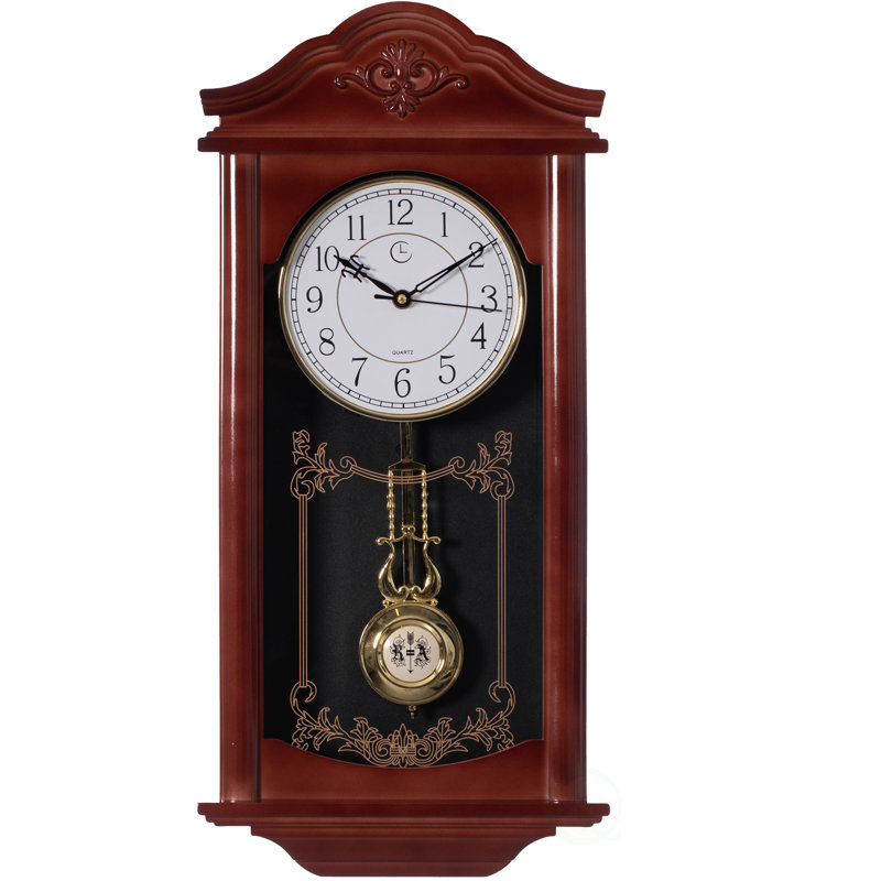 Vintage Grandfather Wood - Looking Plastic Antique Pendulum Wall Clock For Living Room Decor, Kitchen, Office, Or Dining Room, Silent Wall Mount Battery-Operated, Large