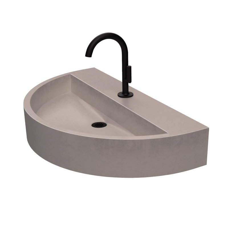 Évier en béton 30 po KURVE, Robinets monotrou, Givré, Chrome poli