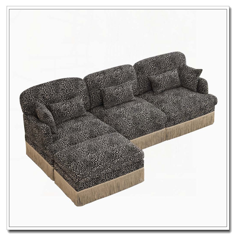 Canapé Comfy Chenille Leopard, kaki + 3 sièges + 1 repose-pieds