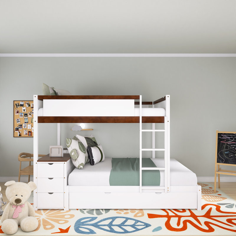 Jannemarie Slat Storage Bed, White/Walnut, Full / Double
