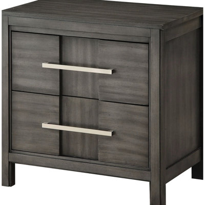 Gray Modern 1Pc Transitional Nightstand With 2 Drawers, Felt - Lined Top, Solid Wood And Easy Assembly For Bedroom Setup Contemporary Nickel Hardware,