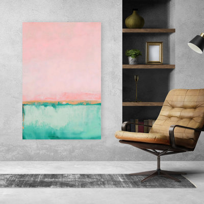 Rose, vert, océan, abstrait, paysage contemporain minimaliste, nature, art mural