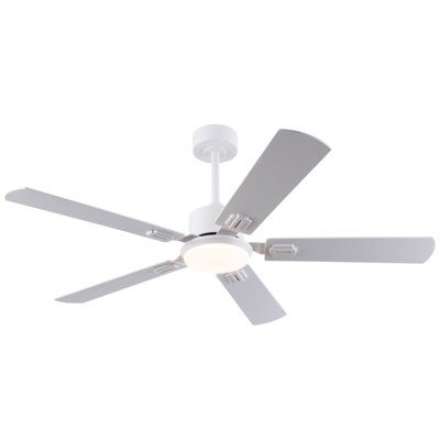 Ventilateur de plafond de 42 pouces avec lumière et télécommande, ventilateur de plafond moderne à profil bas pour chambre à coucher, 5 pales avec double finition en bois blanc et naturel, lumière DEL à intensité variable, moteur réversible à 6 vitesses