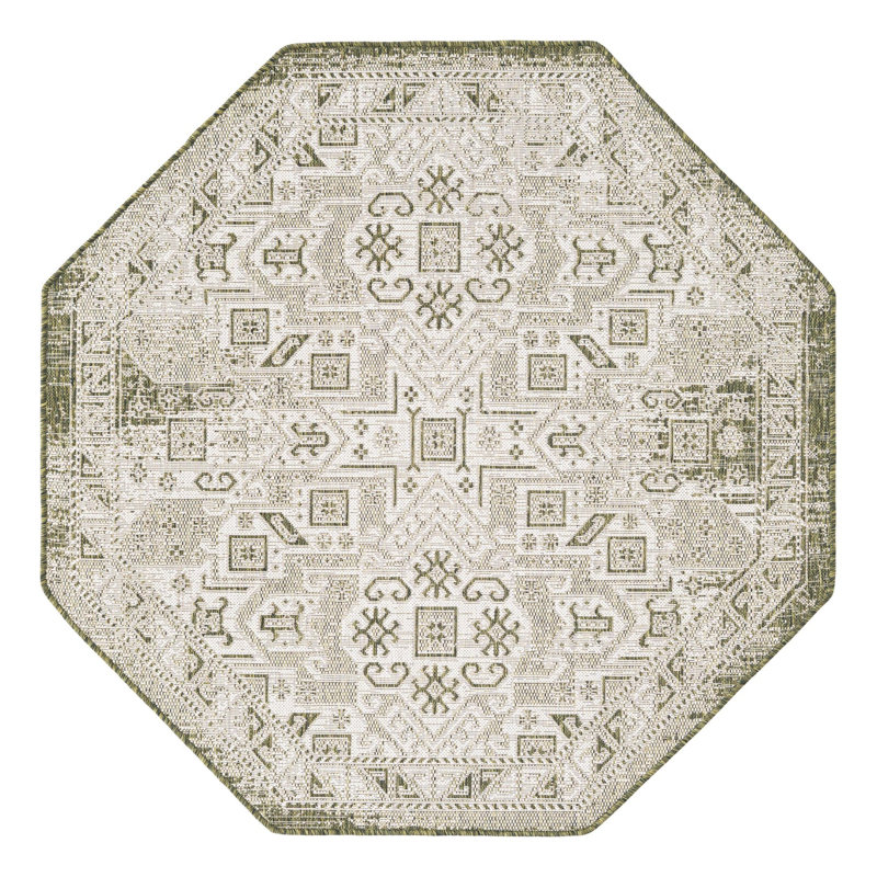 Tapis intérieur / extérieur bleu Alvenia Southwestern, Octogone 5 pi 3 po x 5 pi 3 po