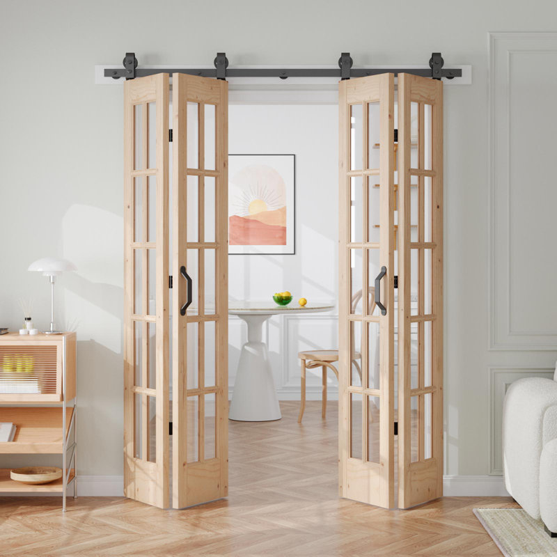 Porte pliante en verre et bois massif avec quincaillerie d'installation, 60 po x 84 po, 4