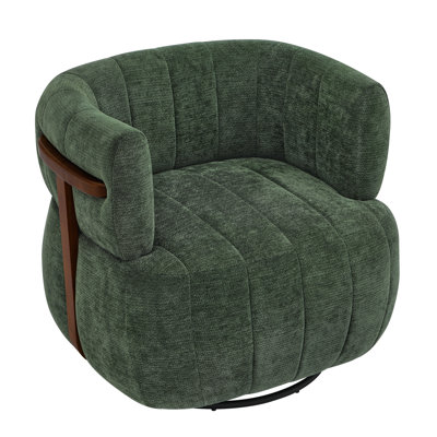 Annecy Swivel Upholstered Barrel Chair with Solid Wood Arm Frame
