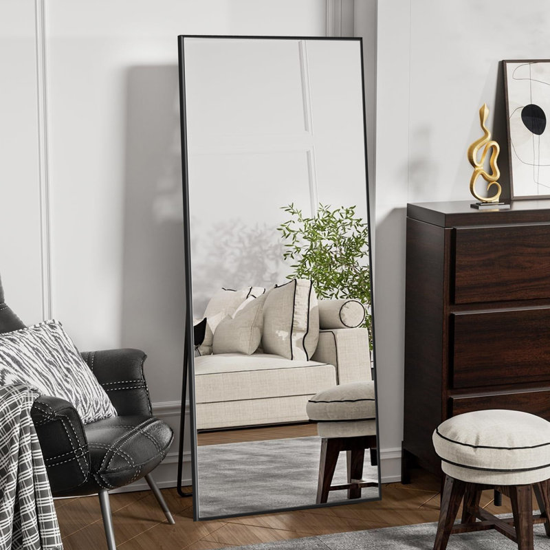 Très grand miroir rectangulaire complet en métal pour chambre / salle de sport / salon de coiffure, 65 po x 22 po, Noir