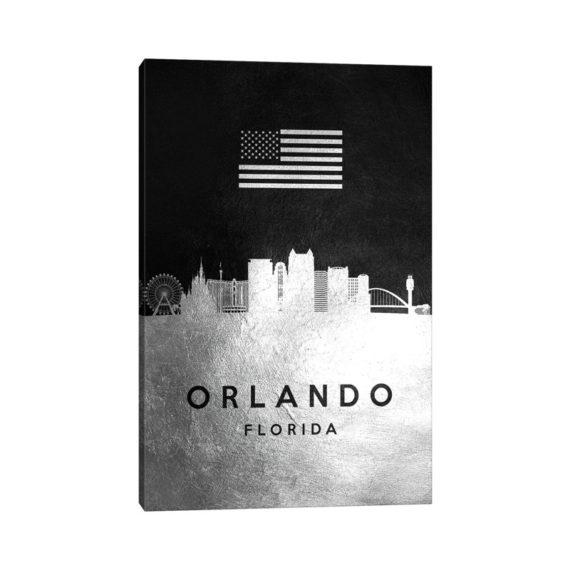 Orlando Florida Silver Skyline by Adrian Baldovino - Wrapped Canvas Painting, 66.04 cm H x 45.72 cm W x 3.175 cm D